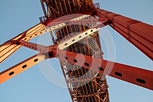 Unusual metal construction, modern architecture, bridge fragment