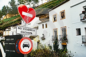 Unusual No Male Violence street sign with heart