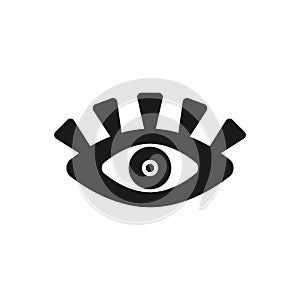 Unusual open eye with eyelashes. Icon, symbol, logo.