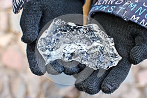 Unusual piece of ice in the hands