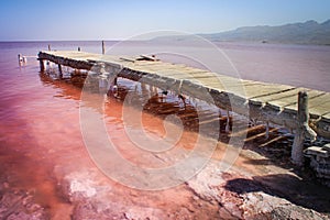 The unusual pink Lake Urmia, full of salt photo