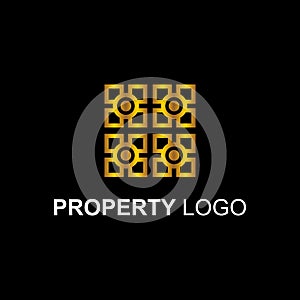 Unusual property logo template with abstract geometric gold icon logogram concept. photo
