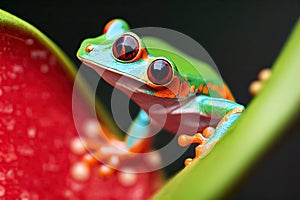 Unusual red eyed tree frog with more than eye
