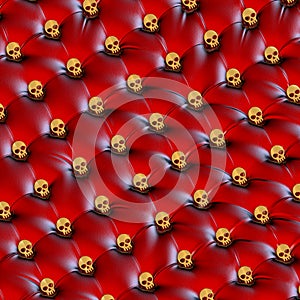 Unusual red leather golden skull design upholstery