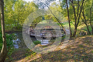 Unusual ring bridge on a small pond