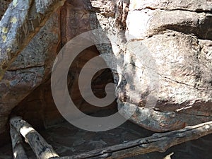 THE UNUSUAL ROCK SHELTERS IN BHIMBETKA,NEAR BHOPAL, INDIA.