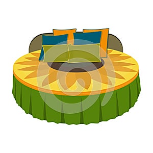 Unusual round bed.Bed with cushions in the form of a yellow flower.Bed single icon in cartoon style vector symbol stock