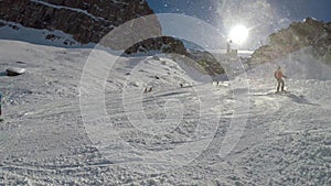 Unusual shot of falling snow in the opposite