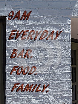 Unusual sign, bar and food
