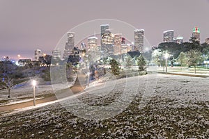 Unusual snow in Downtown Houston and snowfall at Eleanor Park