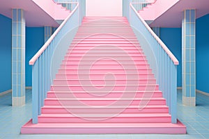 Unusual Spiral stairs pink sky. Generate Ai