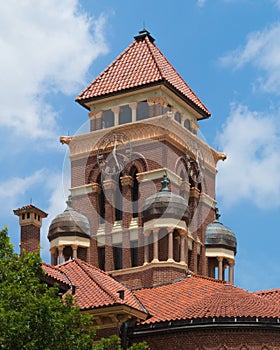 The unusual square tower of the Gonzales County Texas Courthouse photo