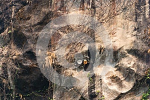 The unusual texture of a steep cliff in the Himalayas.