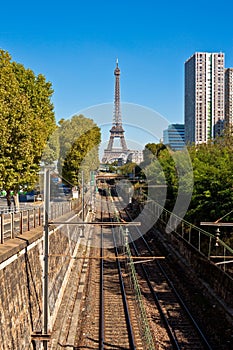 Unusual view of the Eiffel tower