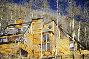 Unusual wood home with solar panels, Vail, CO photo