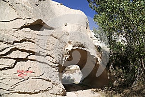 Unusually shaped volcanic rocks in the Pink Valley near the village of Goreme