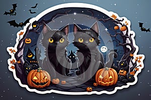 Enchanted Nocturne: Black Cats and Bats in Halloween photo