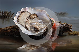 Unveiled Oyster open shell. Generate Ai