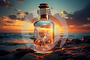 Unveiling the enigma message in a bottle adrift, bearing hopes and dreams on the ocean