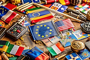 Unveiling the Linguistic Tapestry of the European Union A Macro Photographic Journey Through Diverse Languages Flags photo