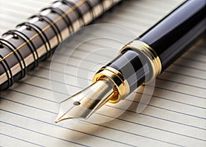 Unveiling the Narrative A Black Fountain Pen Dancing Across a Blank Page Capturing Imagination and Storytelling photo