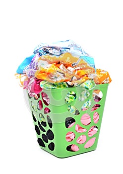 Unwashed cloth in basket