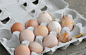 Unwashed fresh organic eggs