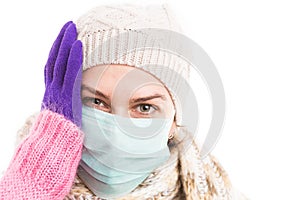 Unwell woman holding her head because of flu virus