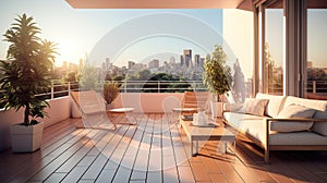 Unwind on the Modern Balcony of a Bright Luxury Apartment. Generative AI