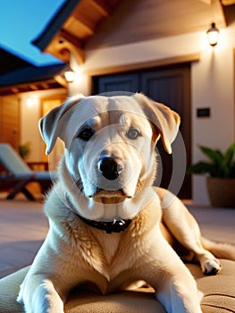 Unwind and Relax A Dog Friendly Vacation at a Serene Resort.AI Generated