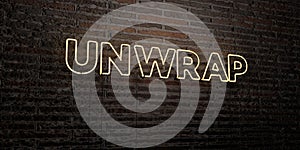 UNWRAP -Realistic Neon Sign on Brick Wall background - 3D rendered royalty free stock image