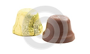 Unwrapped Bell Shaped Chocolate Candy on White Background