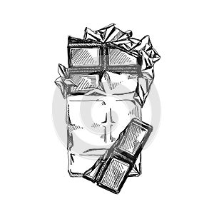 Unwrapped broken chocolate bar hand drawn vector illustration photo