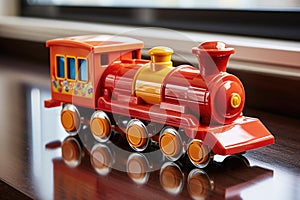 unwrapped toy train from a glossy gift box