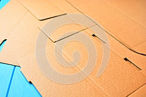 Unwrapping cardboard package box background