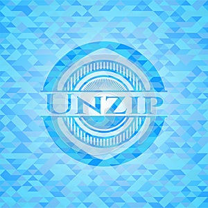 Unzip light blue emblem with mosaic background