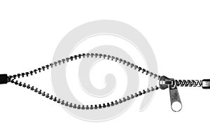 Unzip zipper or fastener. Isolated on white