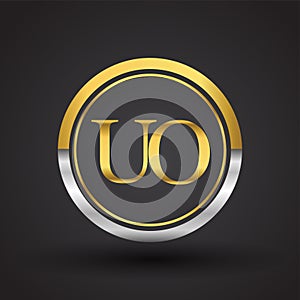 UO Letter logo in a circle, gold and silver colored. Vector design template elements for your business or company identity