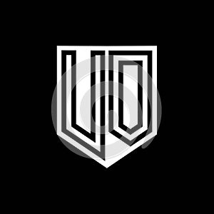 UO Logo monogram shield geometric black line inside white shield color design