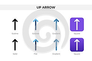 up arrow icon in different style. up arrow vector icons designed in outline, solid, colored, gradient, and flat style. Symbol, photo