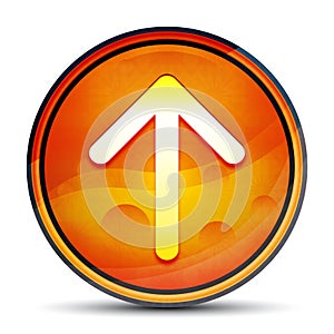 Up arrow icon shiny bright orange round button illustration