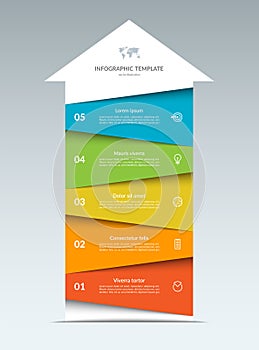 Up arrow infographic template. Vector banner with 5 steps, options