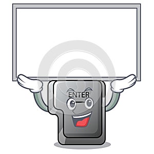 Up board button enter in the shape mascot