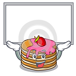 Up board pancake with strawberry character cartoon