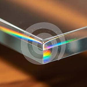 Up of a clear acrylic or glass block featuring a sharp edge with a