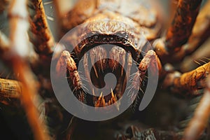 Up Close Encounter with Menacing Spider Detailed Macro Photography of Arachnid Features