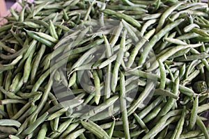 Up-close image of green beans at a Farmer`s Market