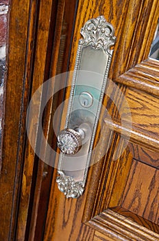 Up close image of n antique door knob