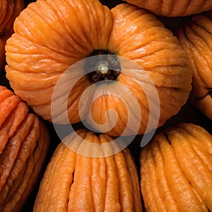 An up-close look at a group of ripe vivid Papaw with intricate, textured details. photo