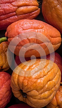 An up-close look at a group of ripe vivid Papaw with intricate, textured details. photo